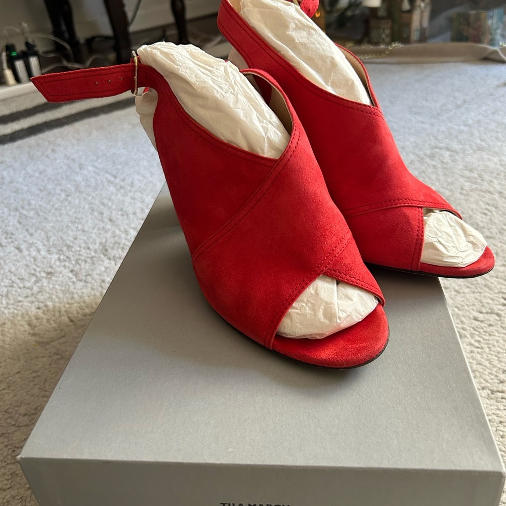 Tila March Red Peep-Toe Heels